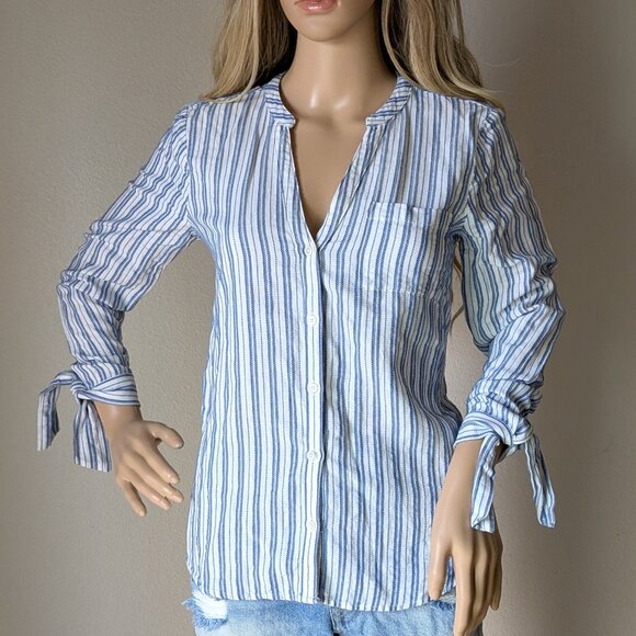 J. Crew Factory Tops - J. Crew Shirt Women's Size XS Blue White Stripes Tie-sleeve Button-up #L2052
